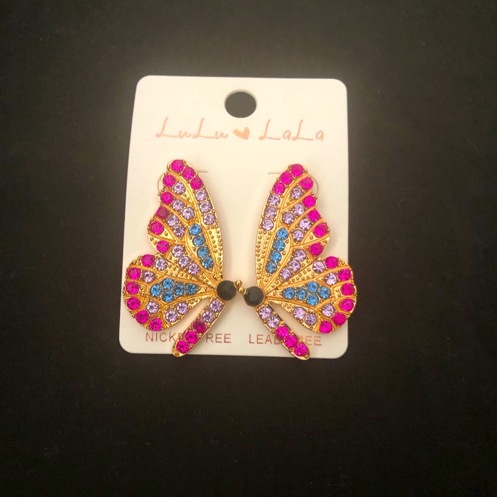 (NEW) Bedazzled Rhinestone Butterfly Earrings